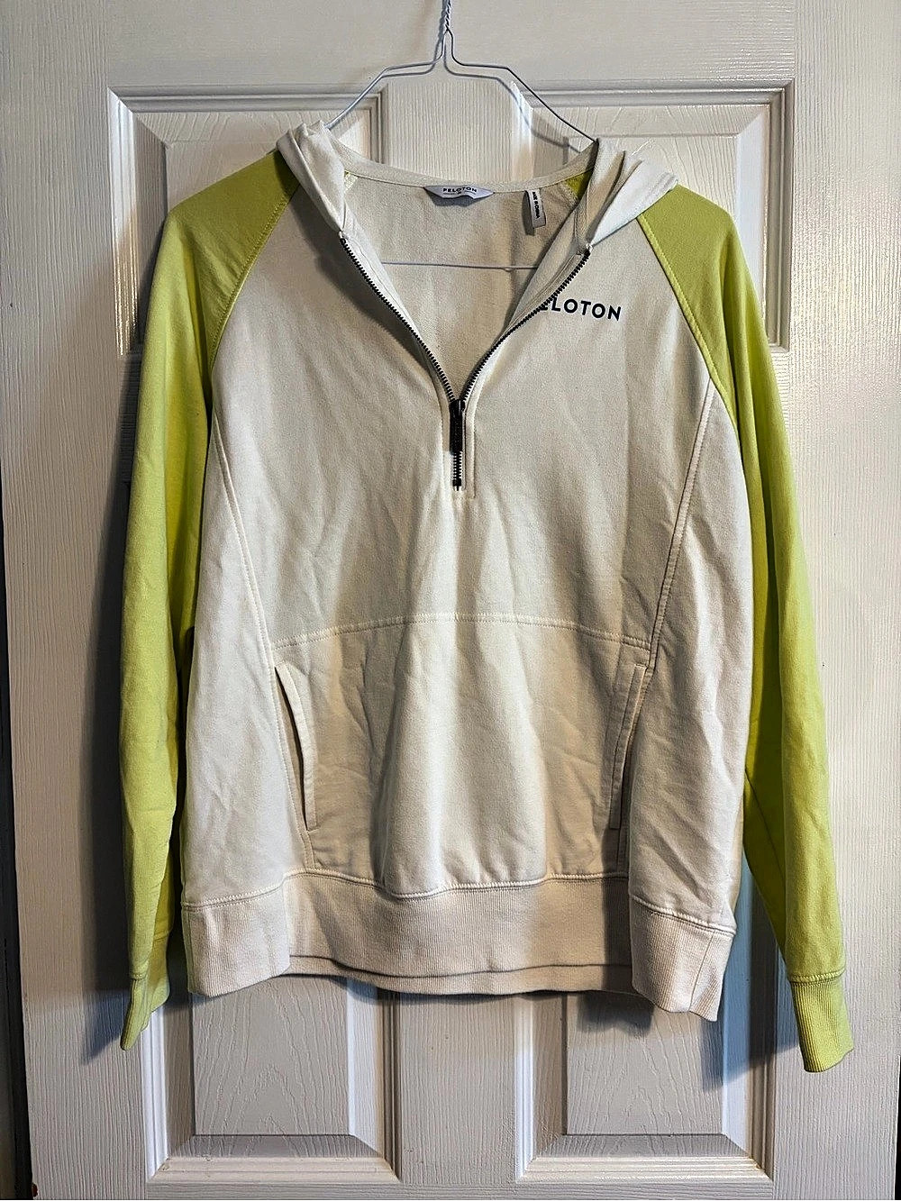 Peloton Together We Go Far Quarter Zip Hoodie M Neon Yellow Colorblock